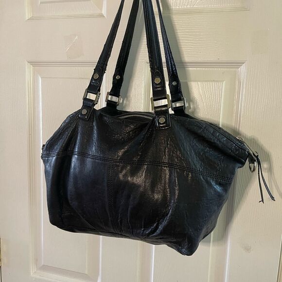 L.A.M.B By Gwen Stefani Black Soft Leather Satchel Shoulder silver tone hardware - Picture 4 of 16